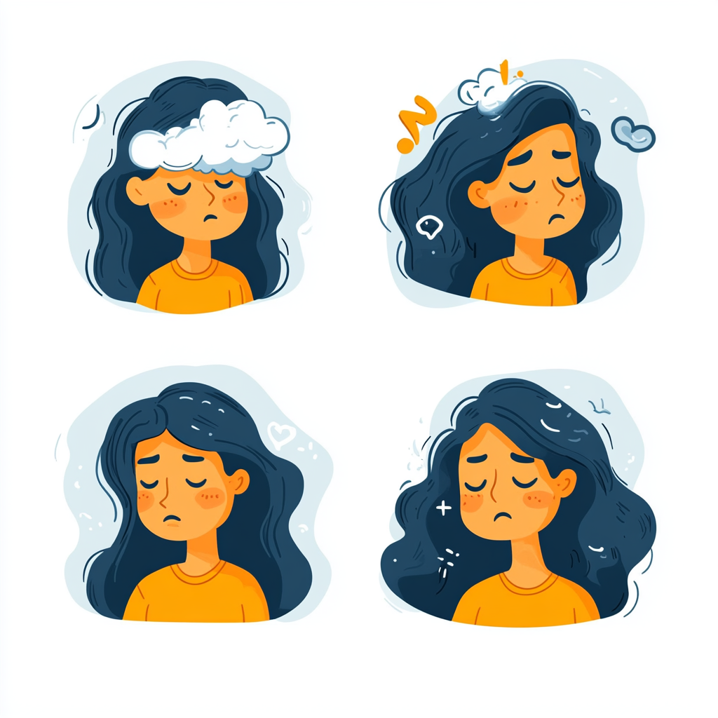 Woman icons showing brain fog, mood swings\n